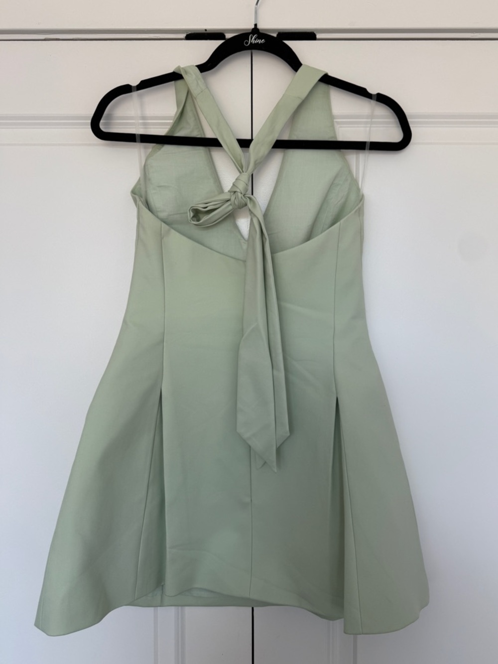Meshki Halter V-Neck Mini Dress in pistachio green - Picture 7 of 8